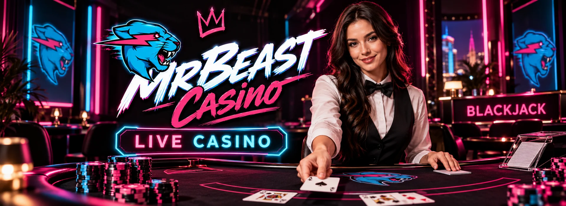 MrBeast Casino live casino banner with Evolution and Pragmatic Play Live tables